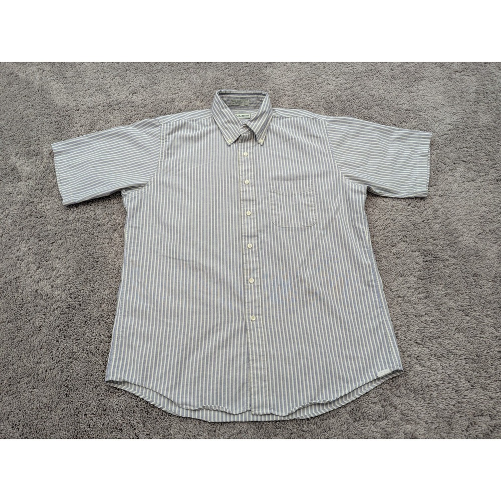 Vintage L.L. Bean Button Up Shirt Mens 16.5 Short Sleeve Striped Casual